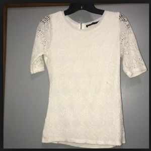 White Lace Sheer 3-Quarter Sleeves Blouse